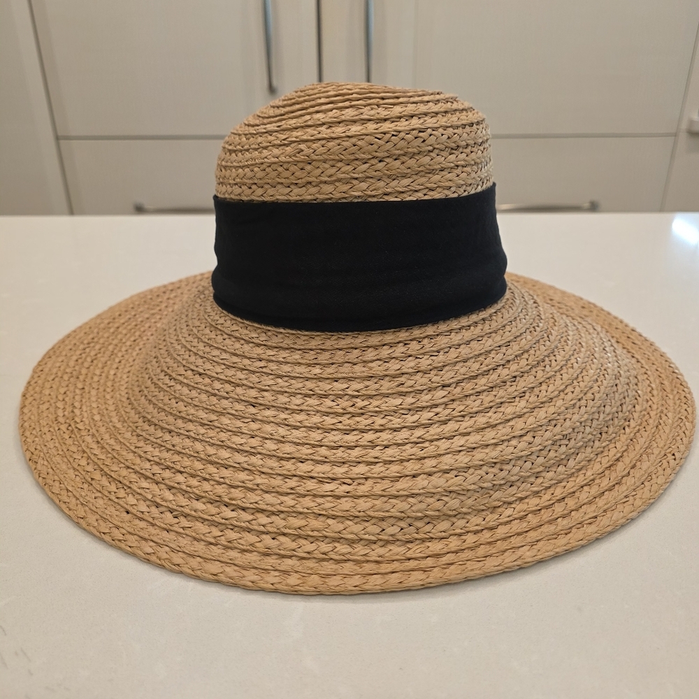 BCBGMaxAzria Tan and Black Wide Brim Straw Hat - Picture 4 of 11